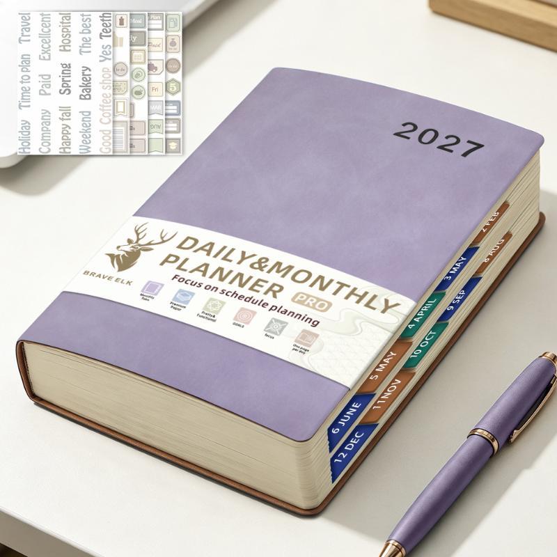 2027 A5 English Schedule Planning Notebook Efficiency Agenda Planner Notepad Ideal Gift for Students Colleagues Business Partners