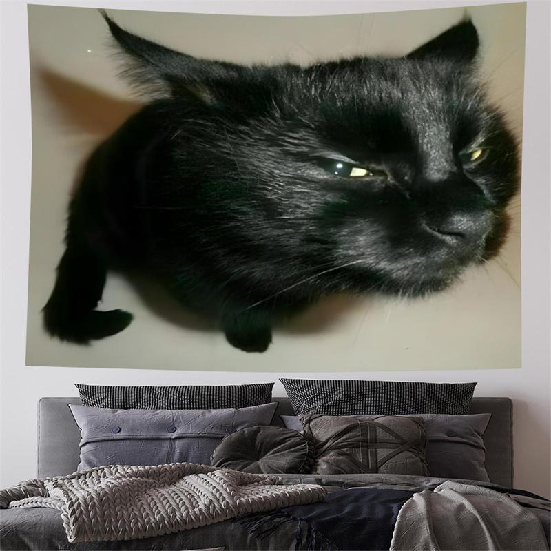 

1pc Black Cat Meme Tapestry Washable Polyester Wall Hanging with Realistic Black Cat Design Perfect for Living Room or Dorm Dec 74x94cm(29x37in)