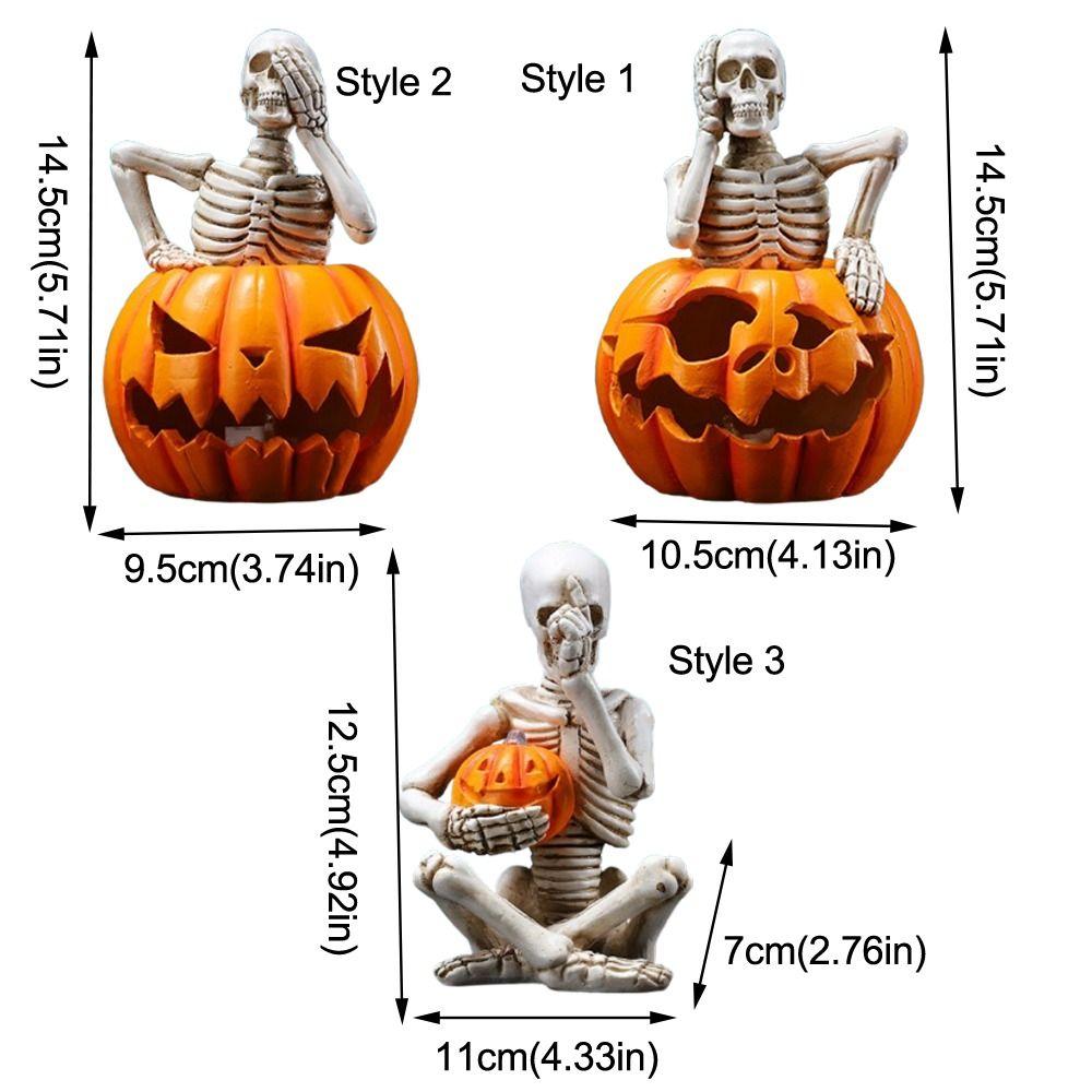 Creative Halloween Skeleton Figurine Resin Craft Glowing Design Ghost Festival Decoration Battery Operated Spooky