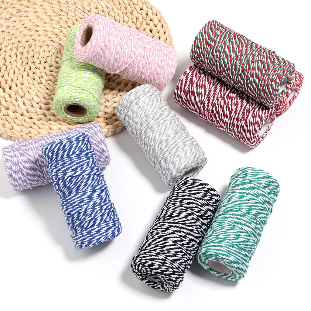 100M/roll Colored Cotton Rope Two-color Mixed Knitted Rope for Wedding Home Decoratio Gift Packaging Making Making Handcrafts