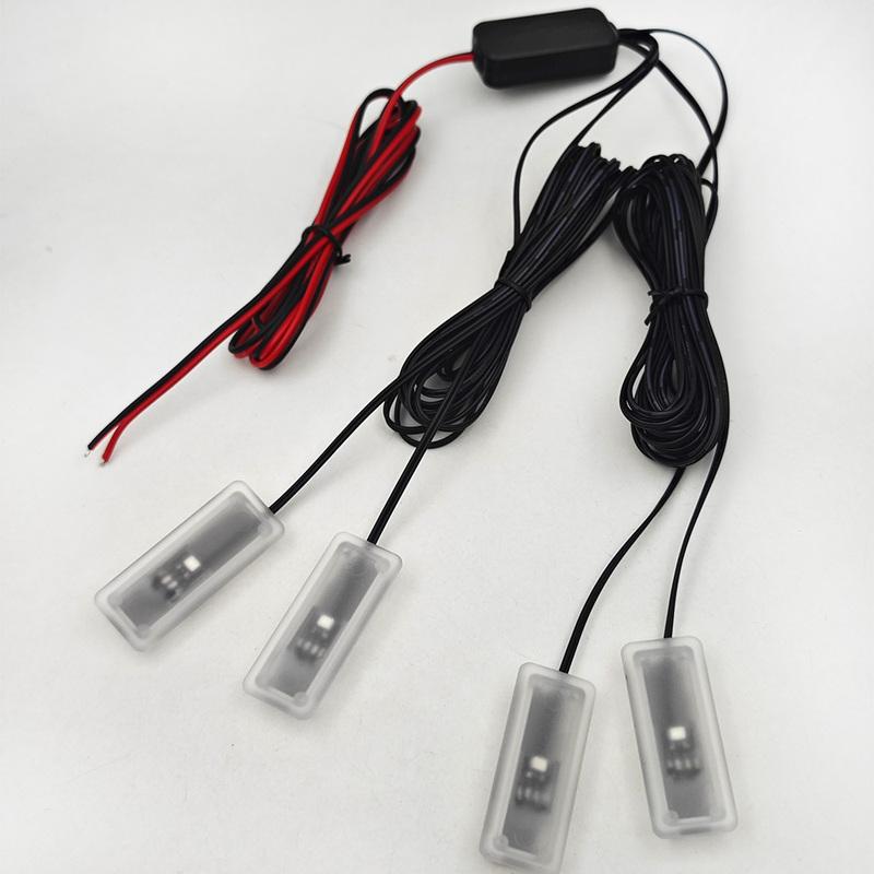 1-4 LED omgivende lys, bilens indvendige gulvlys, tilsluttet ACC strømforsyning 12V RØD HVID 6000K BLÅ GUL GRØN PINK