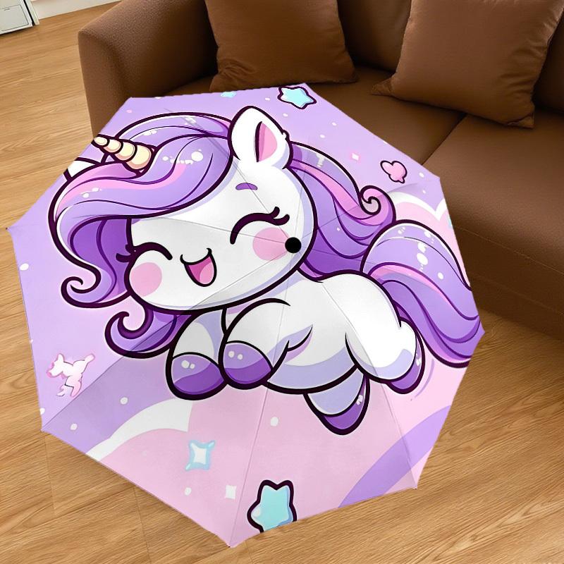 1PC Unicorn Cute Automatic Open/Close Umbrella with Windproof, 8-Rib Sturdy Canopy, Durable Ribs, Fashionable Design, Outdoor Accessory, Fun Prin, Hol