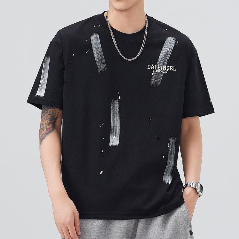 Mens Latest Summer Relaxed Fit Round Neck Short-sleeved T-shirt Thin Printed Short T-shirt