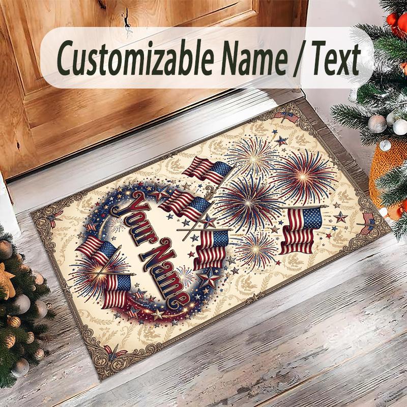 American Patriotic Theme Crystal Velvet Rug Personalized Custom Name Text Soft Floor Mat Home Decor