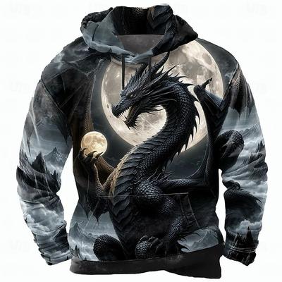 Herren Drachen 3D Hoodie Sweatshirt Cool Party Langarm Rundhals Club Streetwear