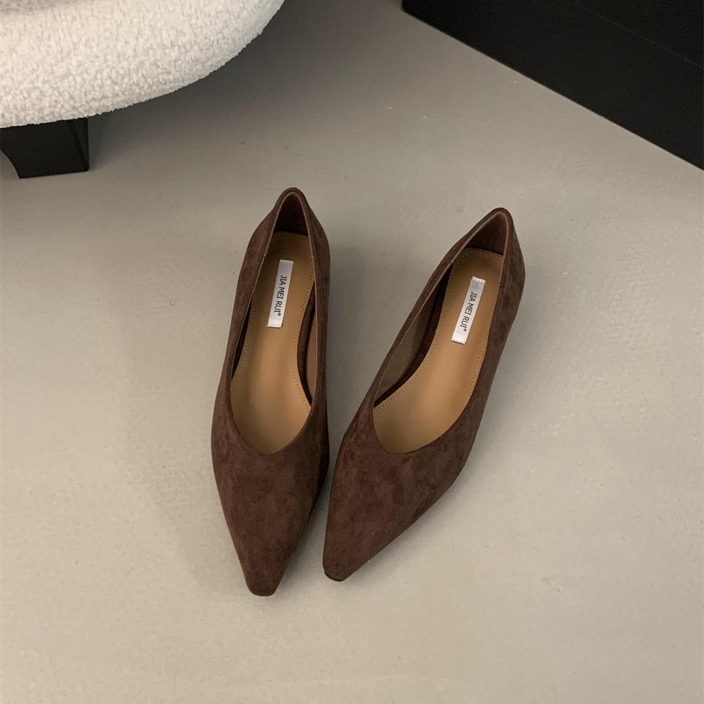 Evening wind temperament pointed head shallow mouth single shoes women's spring and autumn suede commuting casual thick heel one pedal women's shoes