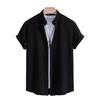 2025 Men's Solid Color Short Sleeve Lapel Shirt - European & American Casual