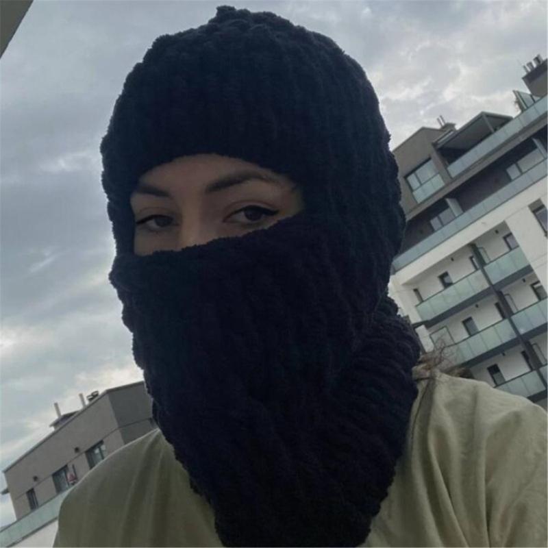 Knit Face Cover Hat Soft Plush Balaclava Cap for Women Winter Warm Mask Hat Adult Outdoor Activity Camping Cycling Cap