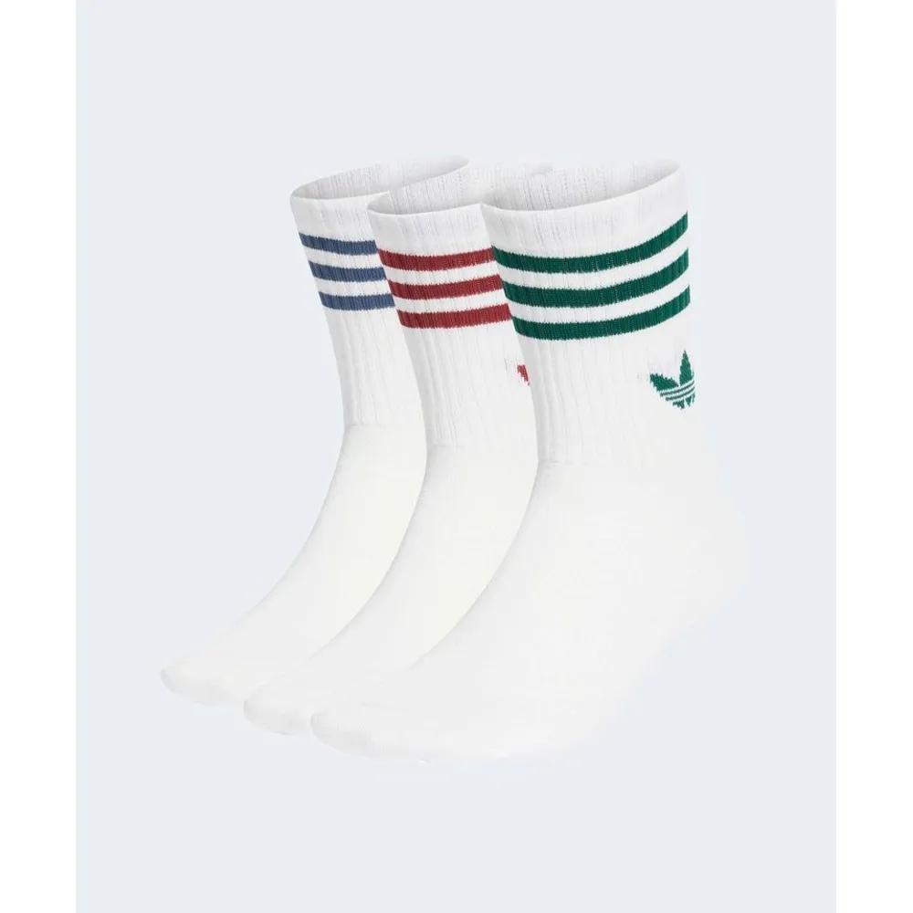 Authentic adidas 3-Stripe Crew Socks 3 Pairs - White:Ruby:Green:Blue KT1690 156119 S