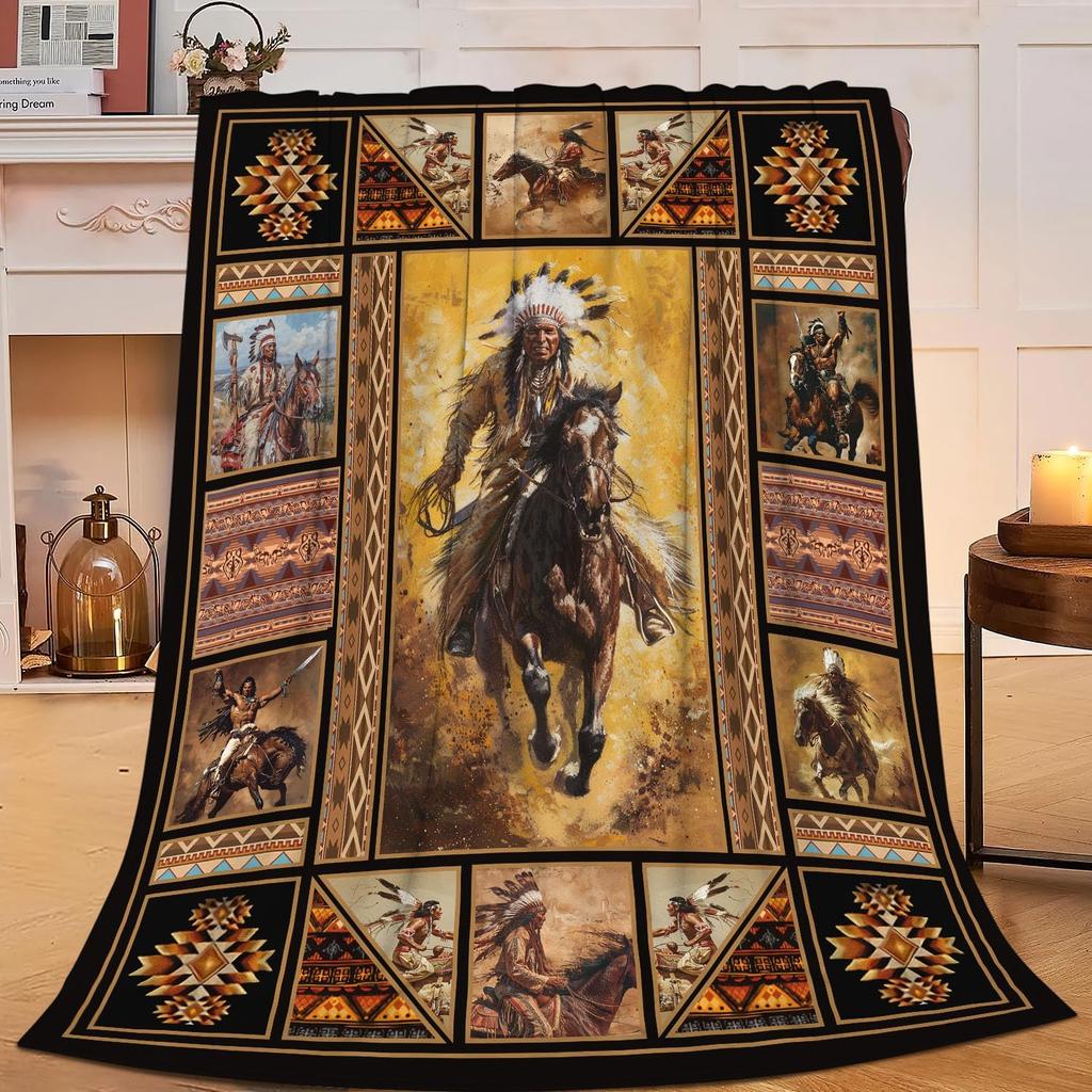 Rustic Indians Blanket Native n Throw Blanket Retro Chief Flannel Stuff Merch Cozy Decor Fleece Plush Fuzzy Warm Soft Lightweight Bedding Indians