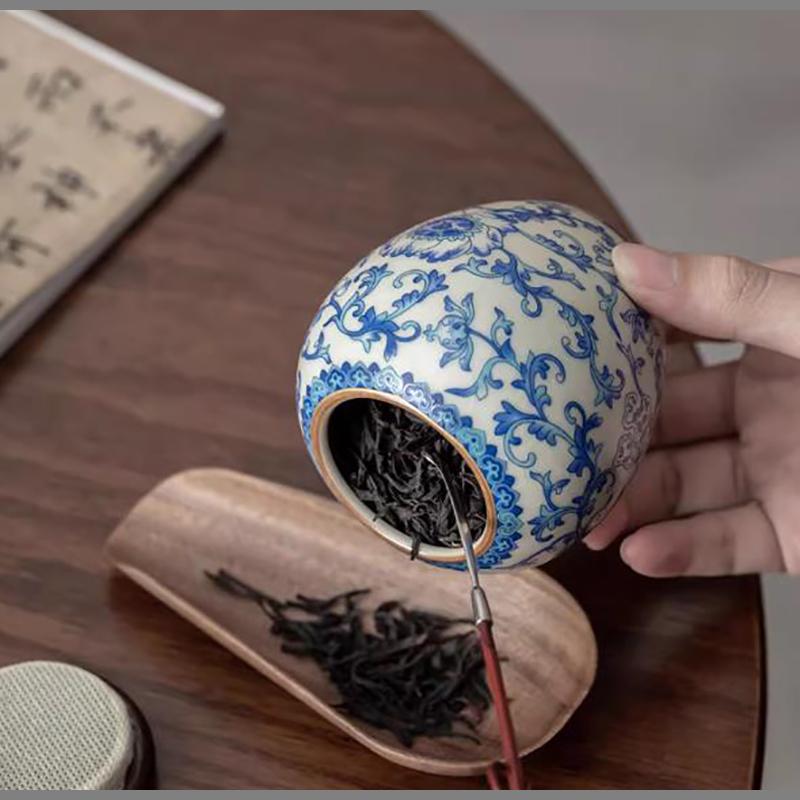 Porcelain Tea Canister Blue and White Porcelain Sealed Candy Jar High-grade Home Nut Coffee Bean and Medicinal Herb Storage Jar