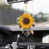 Sunflower Car Hanging Ornament Cute Retro Sunflower Car Interior Decoration Multi-Functional Car Rear View Mirror Charm Keychain