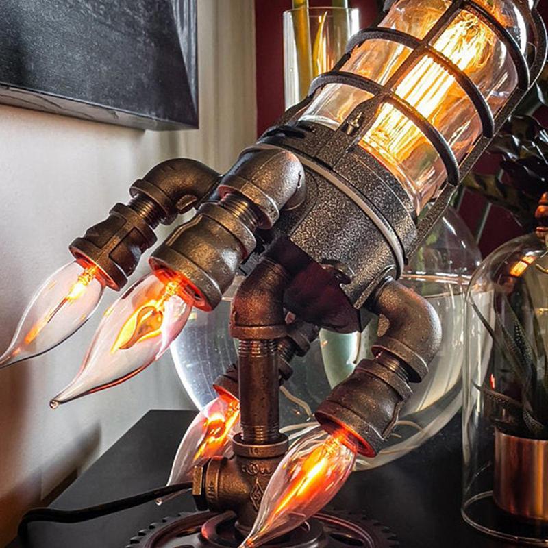 Rocket Lamp Steampunk Industrial Desk Night Lamp Bedside Table Light For Bedroom Decor Kids Gifts Father's Day Gifts