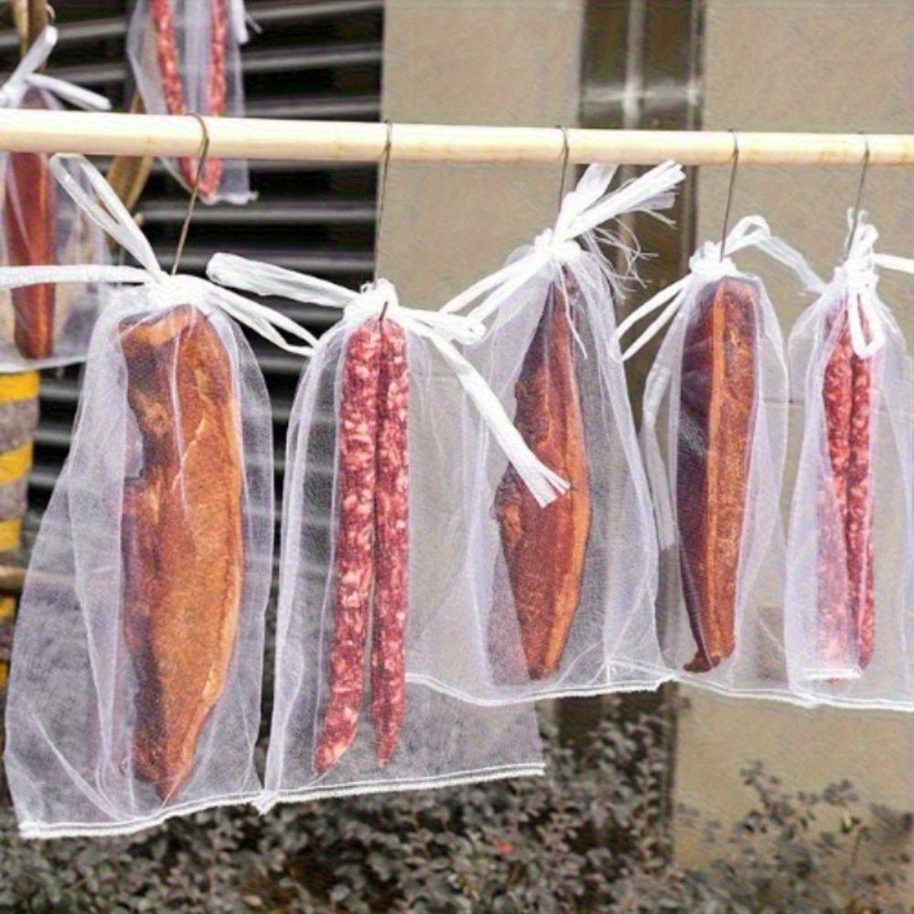 10/25 Insektensichere Netzbeutel mit Kordelzug, Insektensichere Netzbeutel mit Kordelzug Geeignet für Speck, Würstchen, Speck, Schinken usw.
