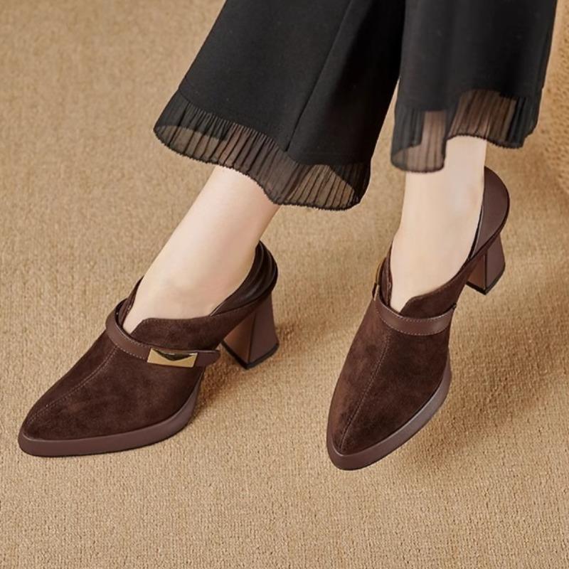 Women's autumn new suede waterproof designer high heels outdoor leisure comfortable shallow mouth sexy pointed high heels size39
