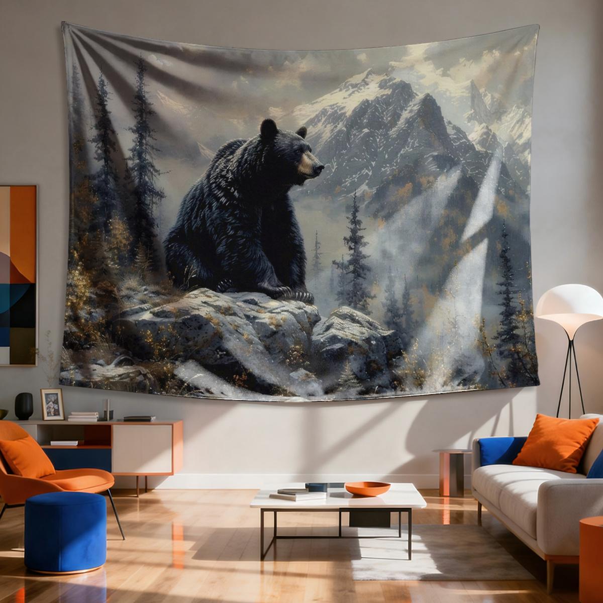 

Wild Bear Scene Tapestry Mountain Wildlife Design Nature Landscape Wall Hanging for Bedroom or Dorm Decor 74x94cm(29x37in)