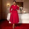 Plus Size Women's Long Sleeve 3D Flower Dress, V Neck Slim Waist Ruffled Hem Evening Party Gown