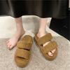 Fashion Med Shoes Woman 2025 House Slippers Platform Fur Flip Flops Pantofle Flock Plush New Massage Flat Hook & Loop Slides with fur Ro