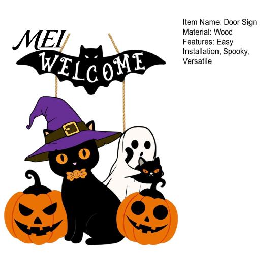 Pumpkin Wall Plaque Halloween Wooden Welcome Door Sign, Ghost Bat Hanging Decor Indoor Outdoor Decoration for Yard, Home Party Entrance Rustic