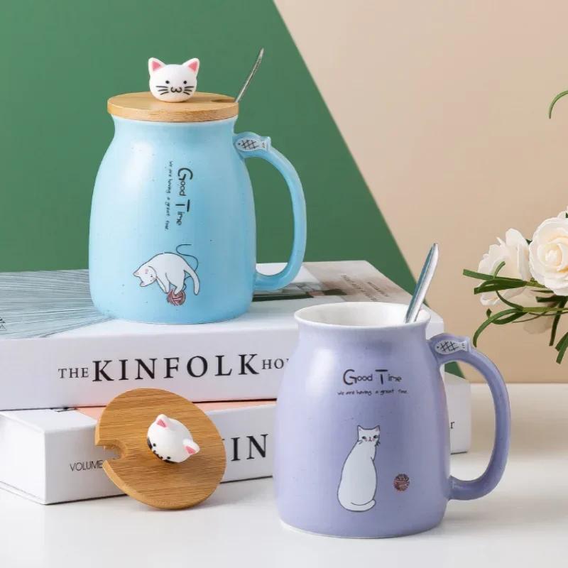 Cute Ceramic Mug Yogurt Cups with Wooden Lid Breakfast Dessert Mousse Cup Household Leisure Afternoon Tea Water Mug Gifts Cups
