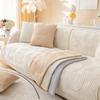 Winter Sofa Slipcover Thickened Flannel Quilted Anti Slip Couch Cover Solid Color