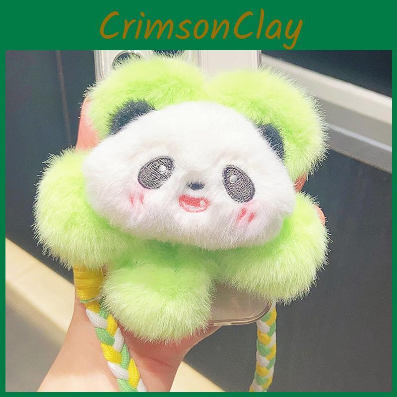 Cartoon Plush Playful Flower Panda Mobile Phone Accessory Colorful Keychain Holder