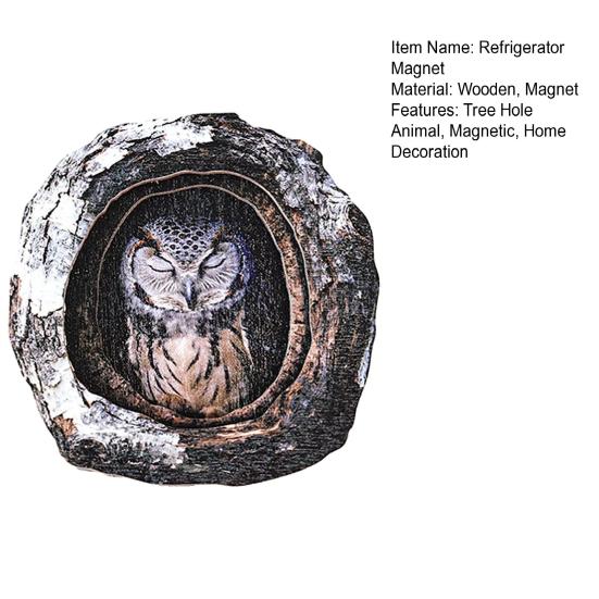 Tree Hole Animal Refrigerator Magnet Wooden Animal Fridge Magnet Home Office Kitchen Cabinet Locker Whiteboard Decoration