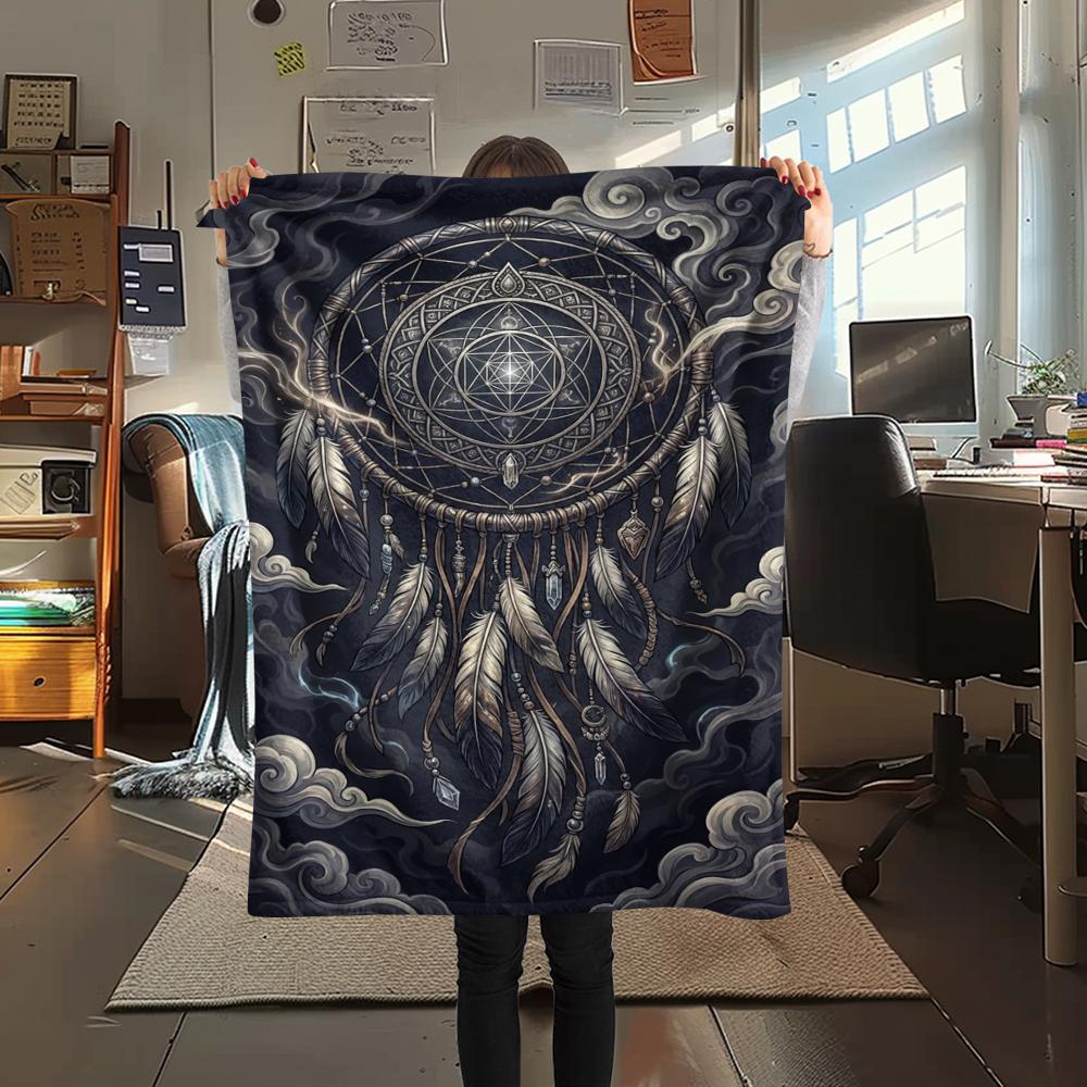 1Pc Dreamcatcher Print Flannel Blanket, High Quality Comfortable for All Seasons, Home Decor, Warmth and Comfort, Perfect for Christmas Gifts W92