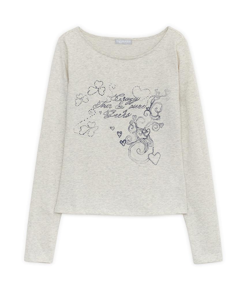 HUG YOUR SKIN Mellow Print Long Sleeve Tee (Cream)
