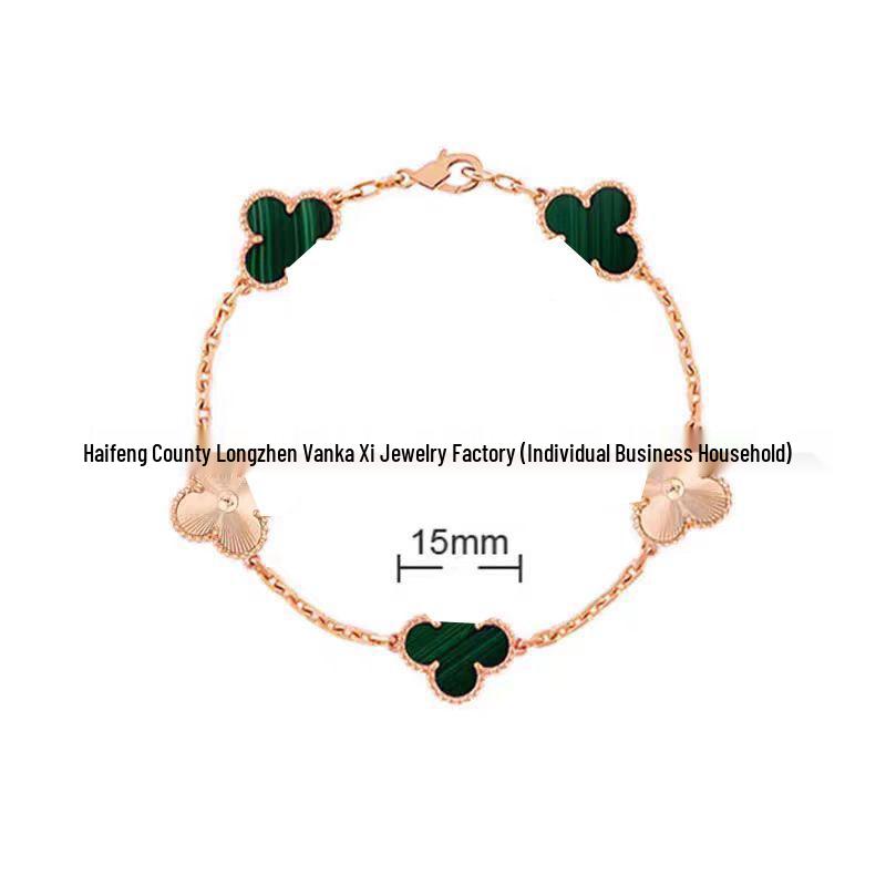 Bransoletka V Gold z Różowego Złota 18K z Koniczyną na Szczęście, Fioletowym Chalcedonem i Czerwonym Agatem dla Kobiet