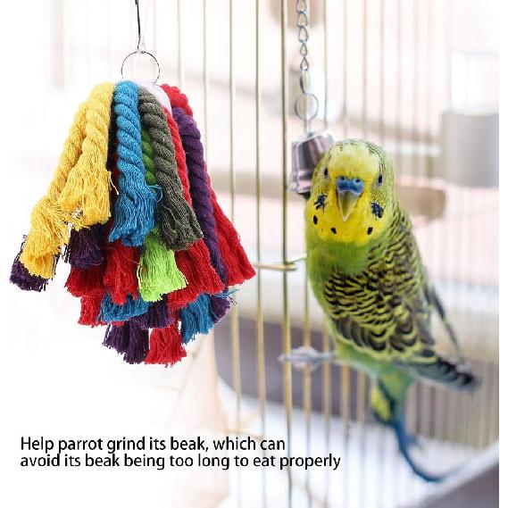 Parrot Rope Toys Colorful Cotton Rope Hanging Parrots Chewing Toys Pet Supply Parrots Cage Accessories Chew Toys