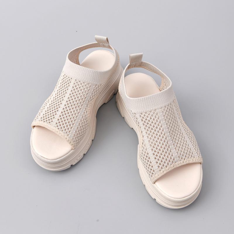 European and American knitted elastic band platform sandals women's 2024 summer new foot cover and one pedal fish mouth sandals