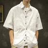 Spring Men Cargo Shirt Turn-down Collar Single-breasted Loose Mid Length Solid Color Chest Pocket Breathable Soft Short Sleeves Streetwear Outdoor Top