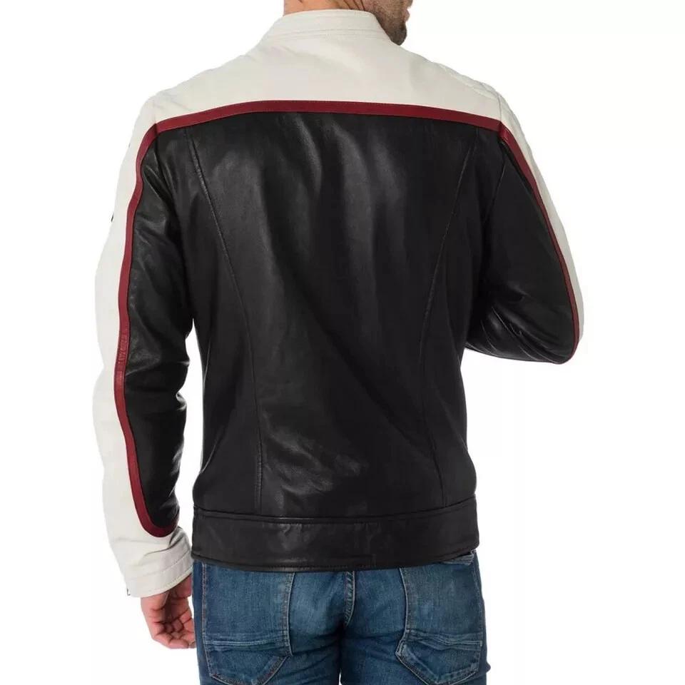 Genuine Lambskin Handmade Stylish Leather Jacket Motorcycle Biker Coat New Men's