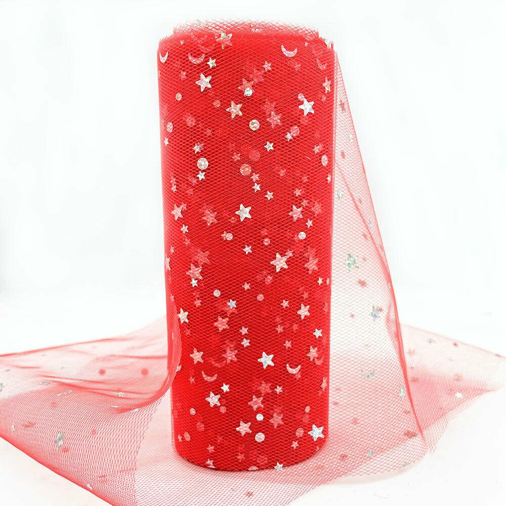 15cm x 10 Yards/Roll Star Moon Tulle Roll Fabric Spool Tutu Wedding Decoration Baby Shower Organza DIY Birthday Party Material