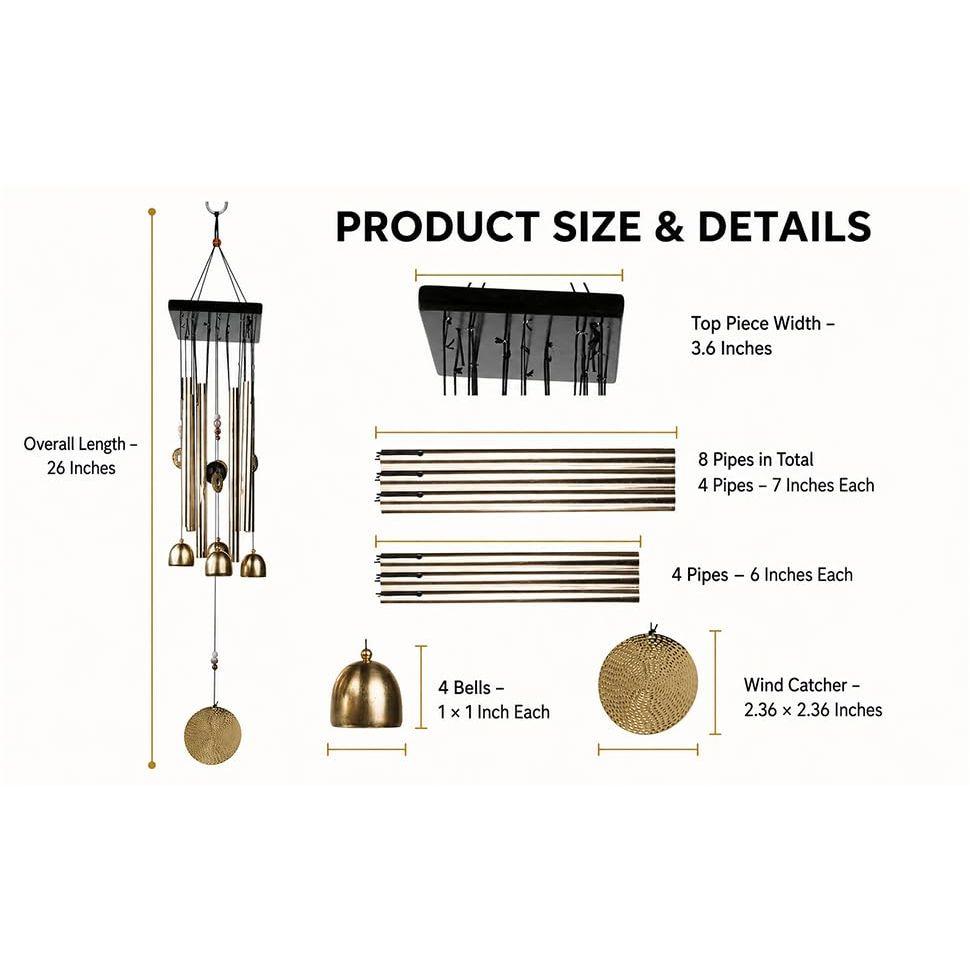 Wind Chime | Wind Chimes for Balcony | Wind Chimes for Home Positive Energy | Home Decoration(Golden,Pipe & Hanging Bells)
