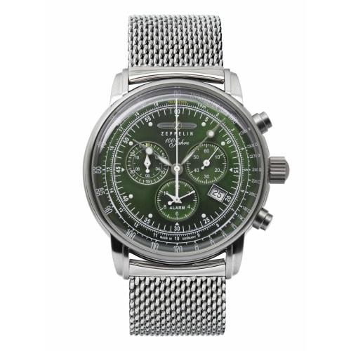 Zeppelin Men's Watch, 100 Years Old Zeppelin Series, Chronograph, Date, Alarm Clock, Stainless Steel, Milanais 8680 M-4 Strap