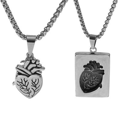 Gold and Silver Heart Couple Pendant Necklace - Fashionable Hip-Hop Valentine's Day Gift