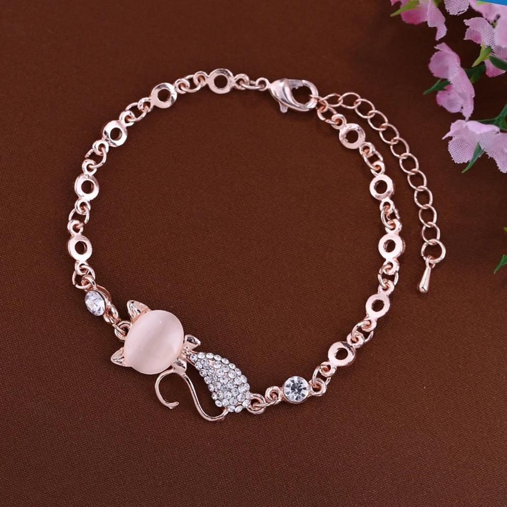 b36 Lovely Cat Pendant Princess Style Women Minimalist Ladies Bangle Bracelet Chain Jewelry Female Girl Party Exquisite Gift