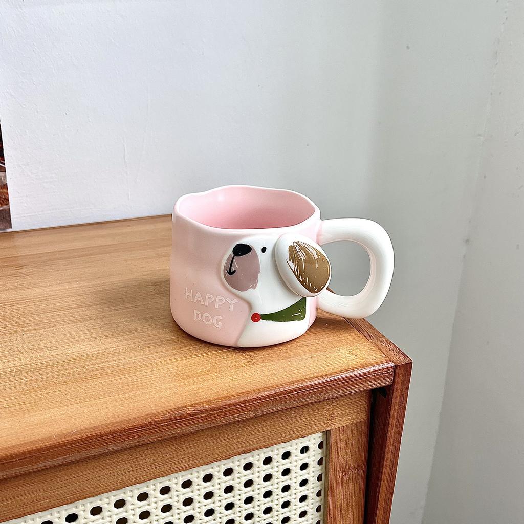 Niedlicher Relief Welpenbecher Große Kapazität Keramiktasse Paar Zuhause Wasserbecher Büro Kaffee Frühstückstasse