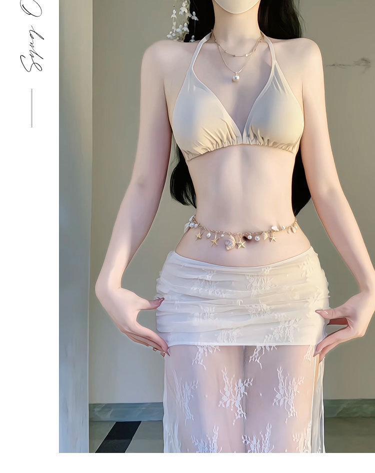 Seaside Lace Four-Piece Swimsuit Set with Sun-Protective Cover-up and Fairy Layer Bikini