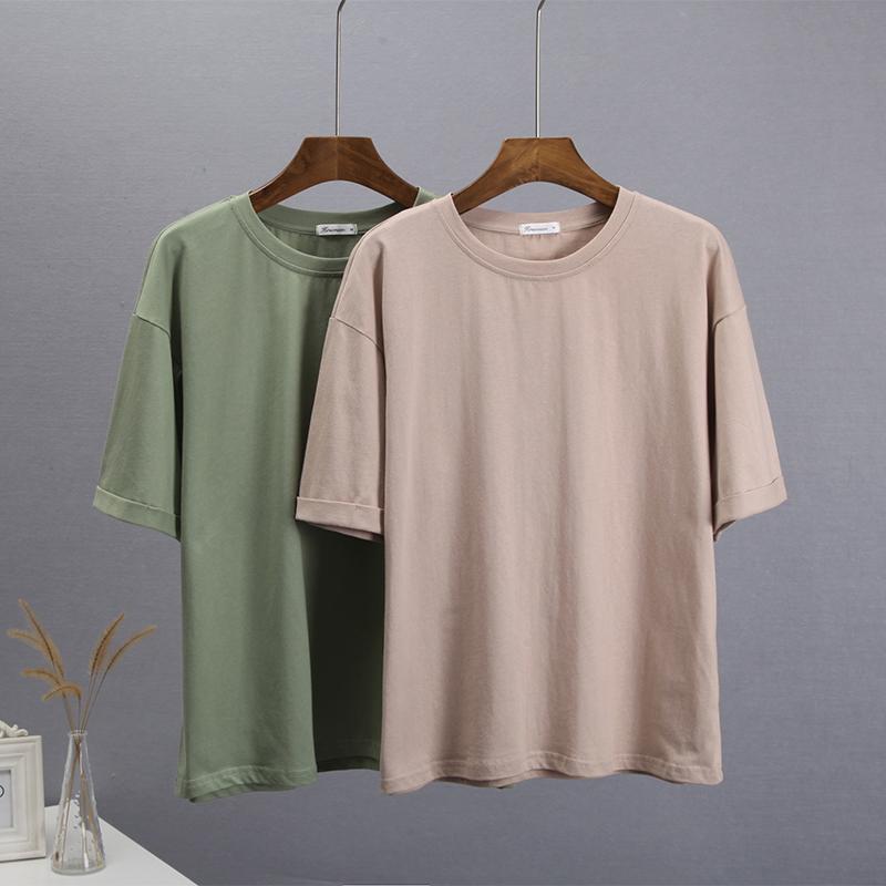 Tricou cu mânecă scurtă pliat de vară Hirsionsan, pentru femei, din bumbac confortabil, tricouri largi, ocazional, tricou supradimensionat, cu gâtul în formă de O, topuri simple pentru femei