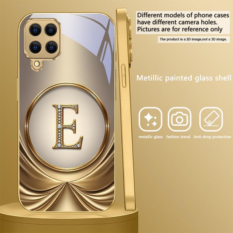 Gorgeous letter gold "R" For Samsung A 01 52S A04 A05S A10 A12 13 22 23 24 36 42 M02 Note 10 20Ultra 8 9 Golden glass phone case
