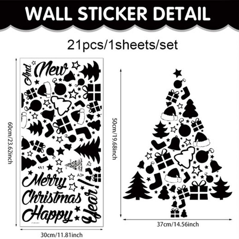 

Christmas Tree Window Clings Stickers For Glass, DIY Static Wall Window Door Mural Showcase Decal Sticker Christmas Decor One Size чёрный