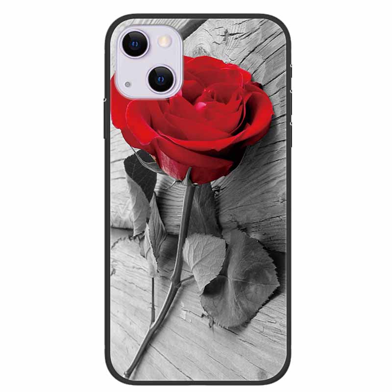 For iPhone 14/14 Plus Case Black Silicone Soft TPU Luxury Flower Animal Back Cover For iPhone 14/14 Plus New Shells for iPhone14