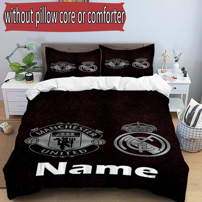 3pcs Duvet Cover Set (1*Duvet Cover + 2*Pillowcase, Without Core), Custom Name Manchester Football F.C Pattern Bedding Set, Home Bedroom Decor Gift