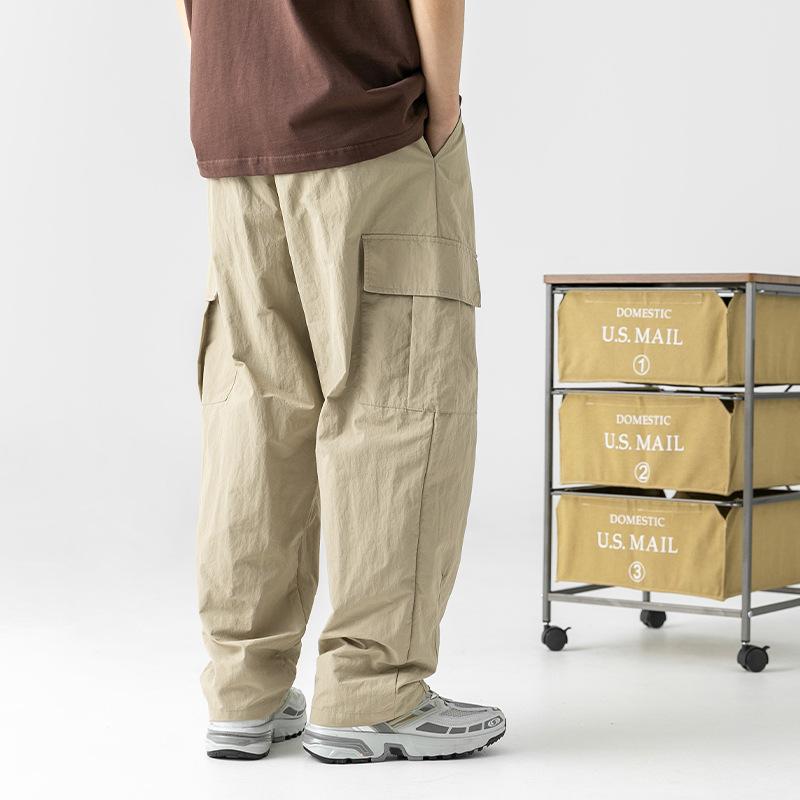Pantaloni lungi casual de exterior pentru bărbați, cu design plisat, largi, drepți, pentru lucru