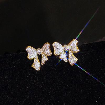Full Diamond Bow Earrings Tide Super Fairy Temperament Muse Fan Earrings Simple Spring And Summer Earrings