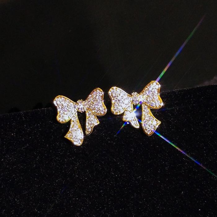 

Full Diamond Bow Earrings Tide Super Fairy Temperament Muse Fan Earrings Simple Spring And Summer Earrings