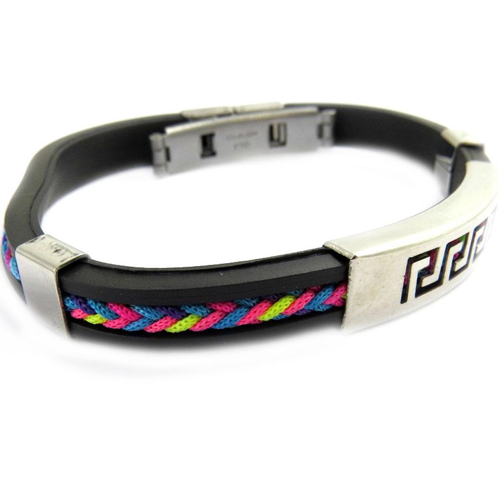 Les Trésors De Lily [M1932] - Bracelet acier 'Rhodes' noir multicolore